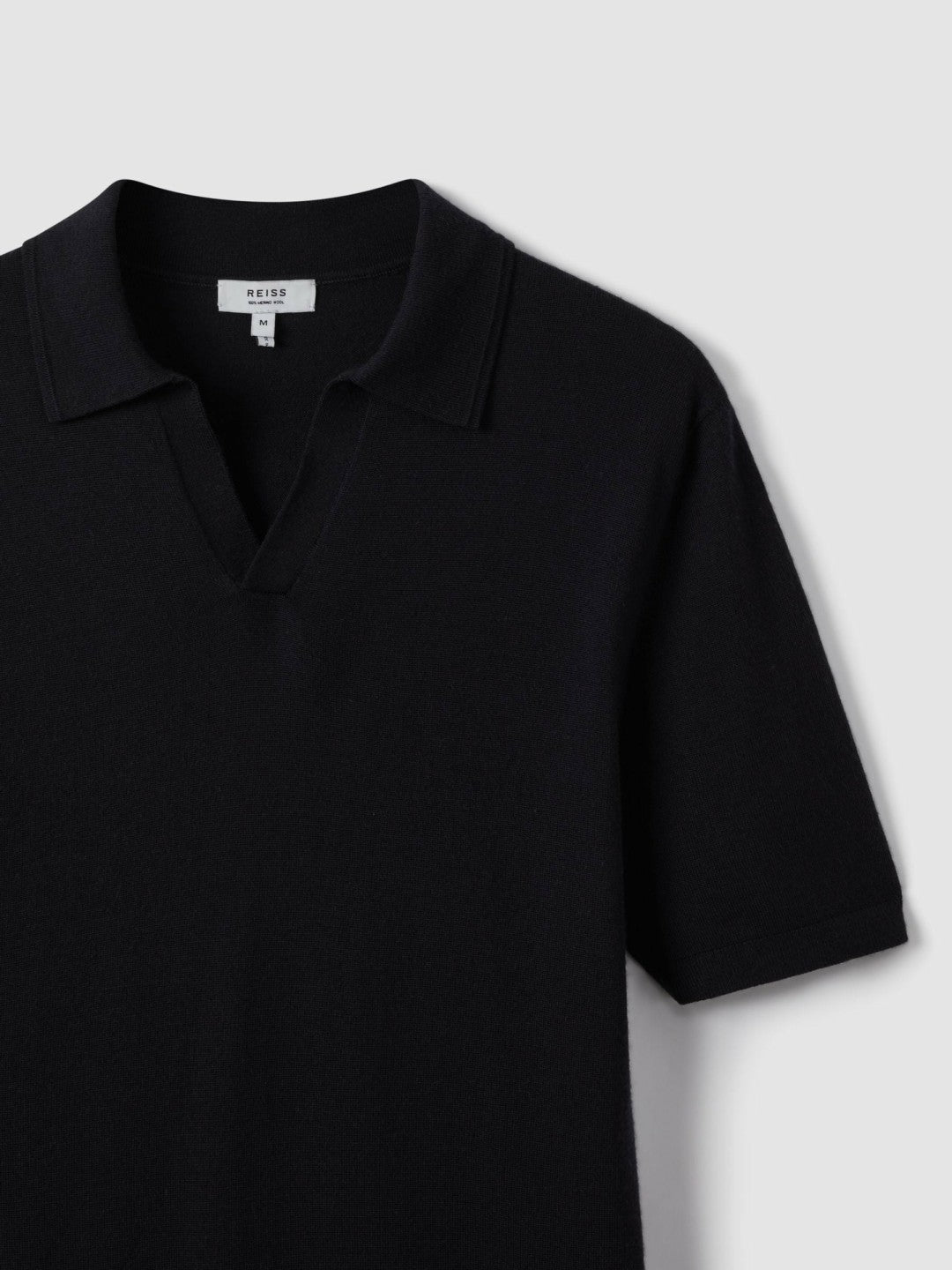 Merino Wool Open Collar Polo Shirt in Navy | Reiss Men Best Seller