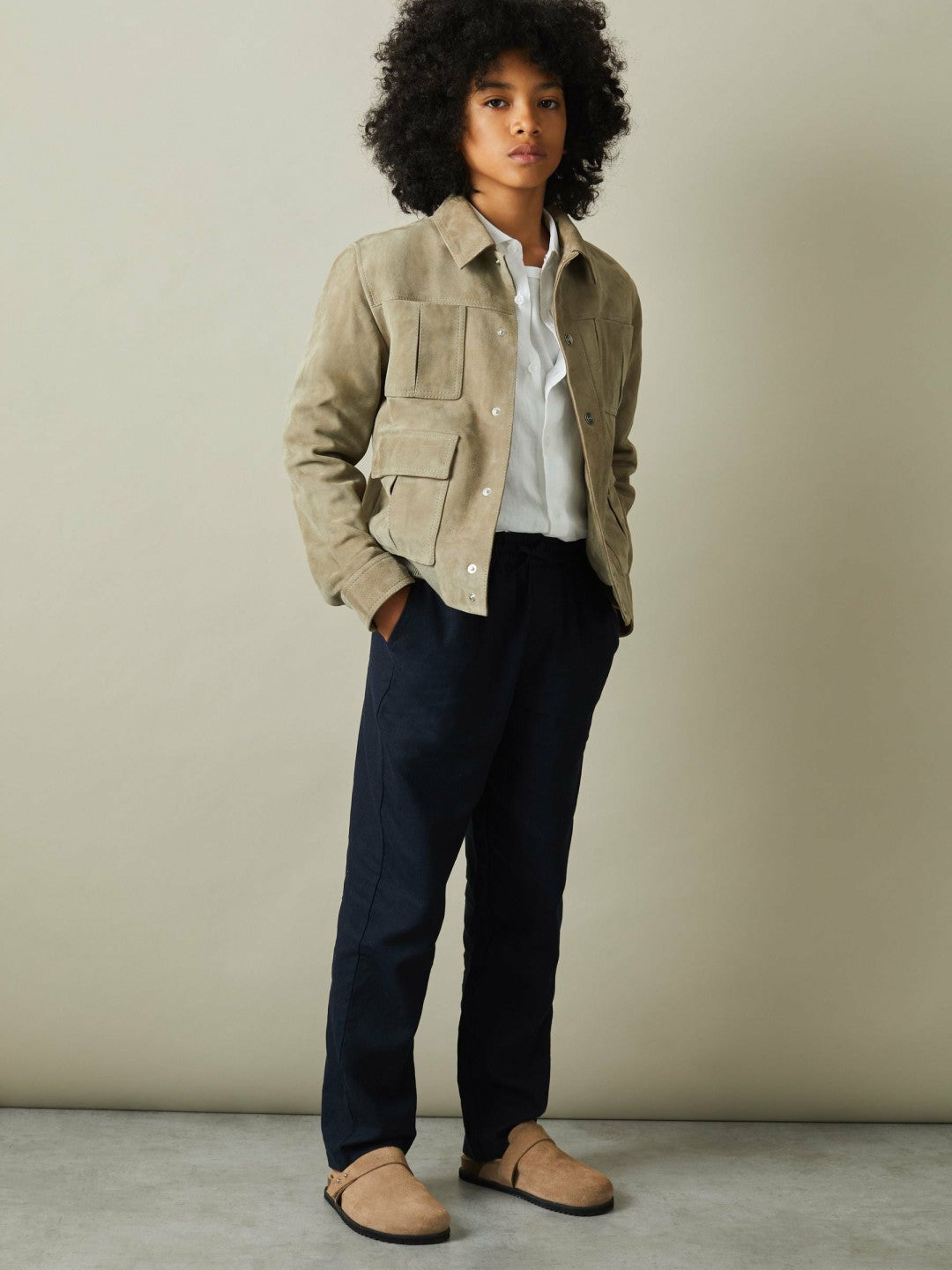 9-13 yrs Striped Linen Cutaway Collar Shirt in White | Reiss Children & Baby Exclusive