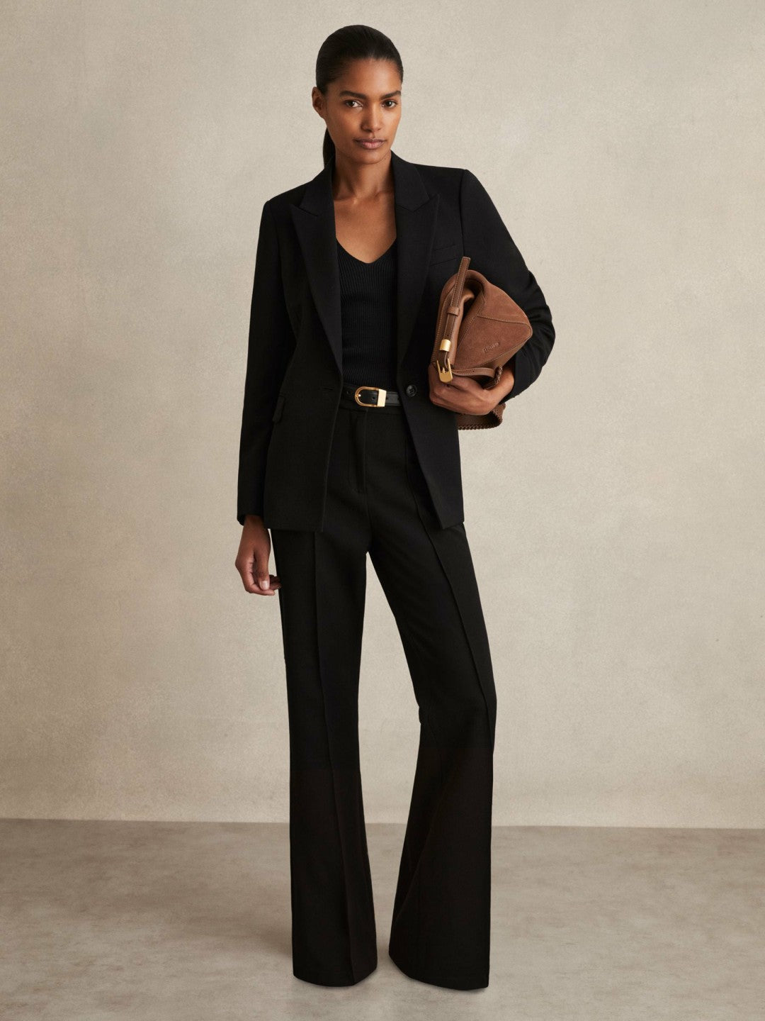 Flared Suit Trousers in Black | Reiss Women Featured