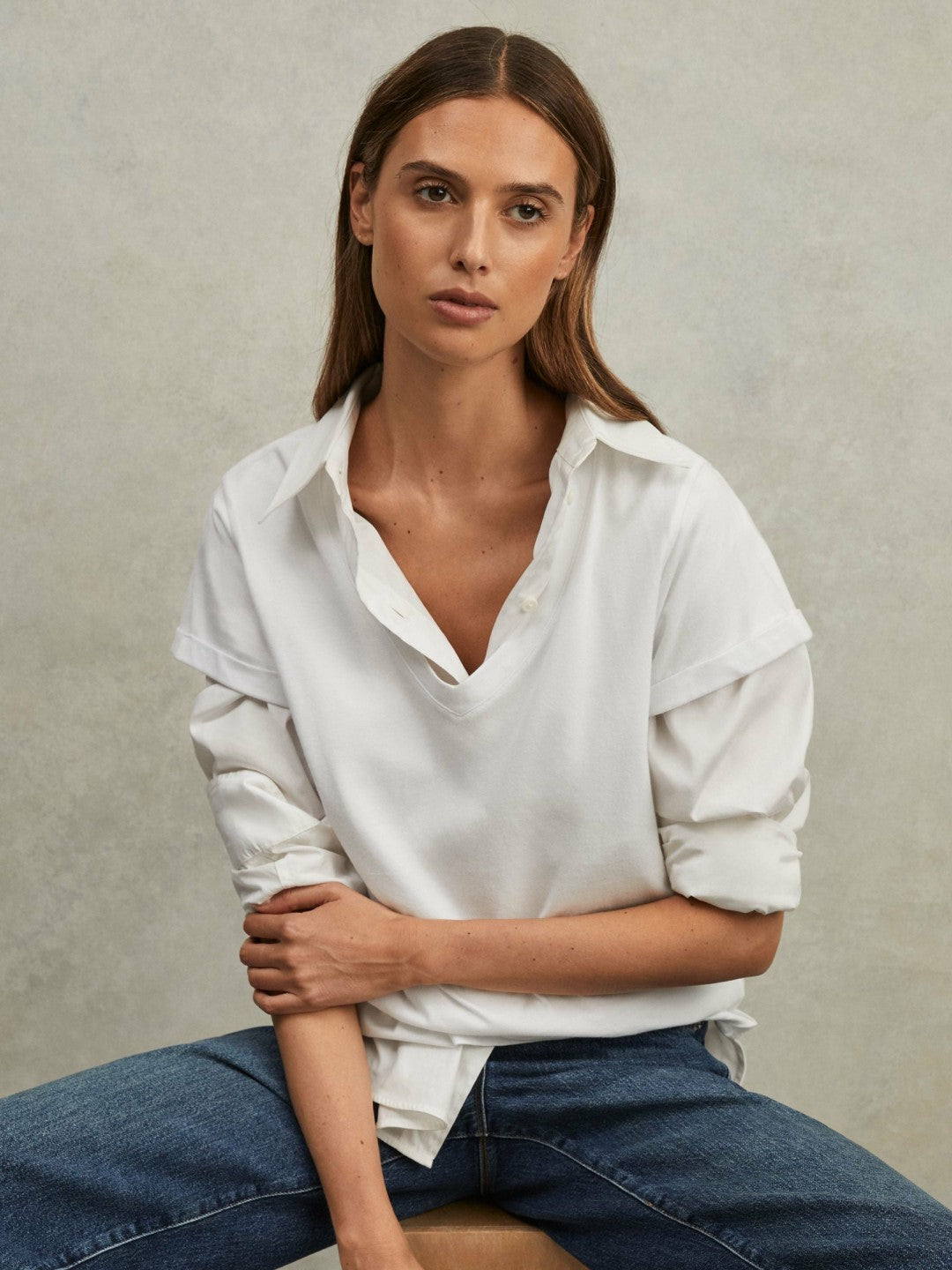 Cotton-Jersey V-Neck T-Shirt in White | Reiss Women Exclusive