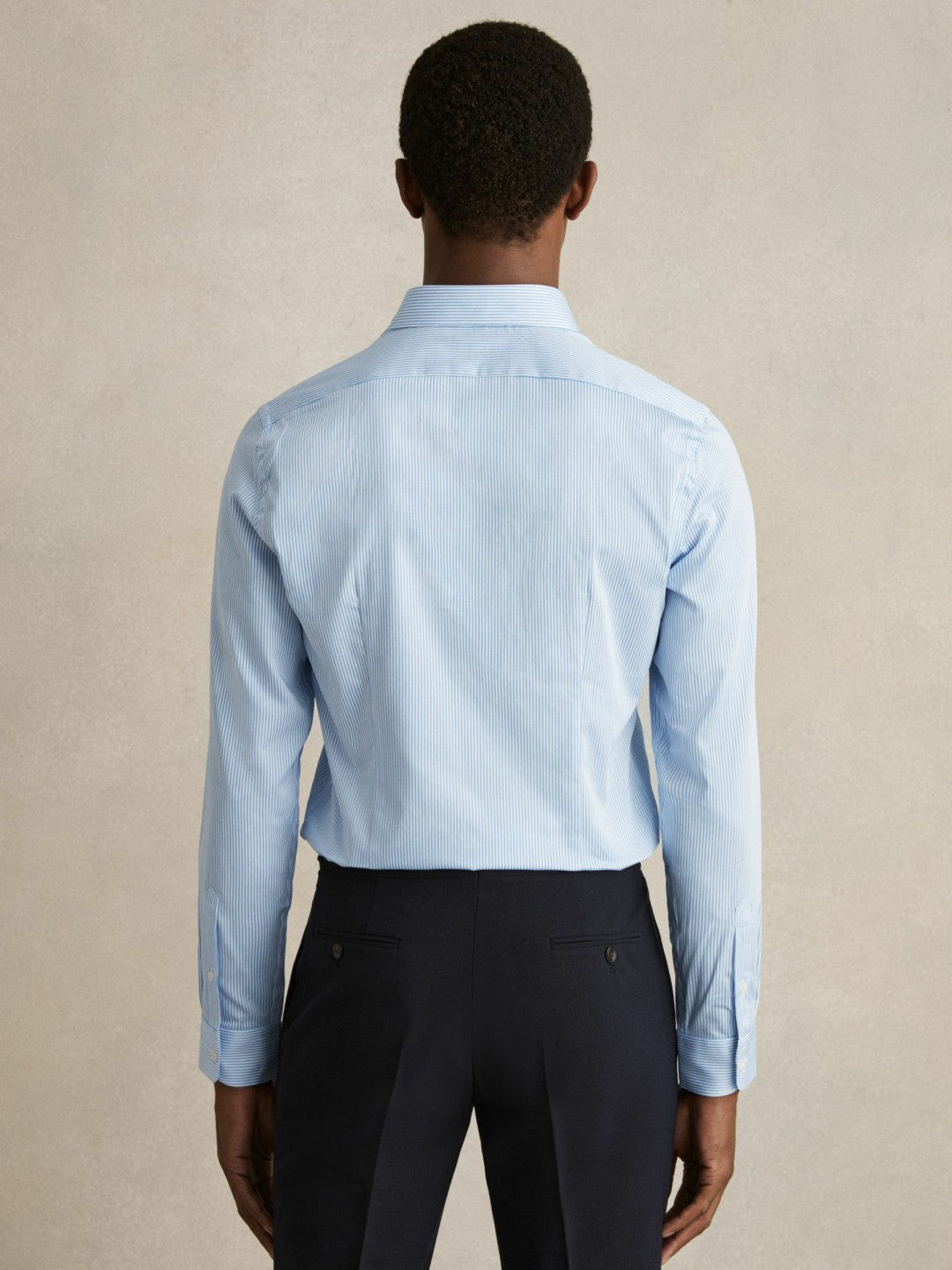 Slim Fit Cotton-Satin Cutaway-Collar Shirt in Blue Stripe | Reiss Men Recommended