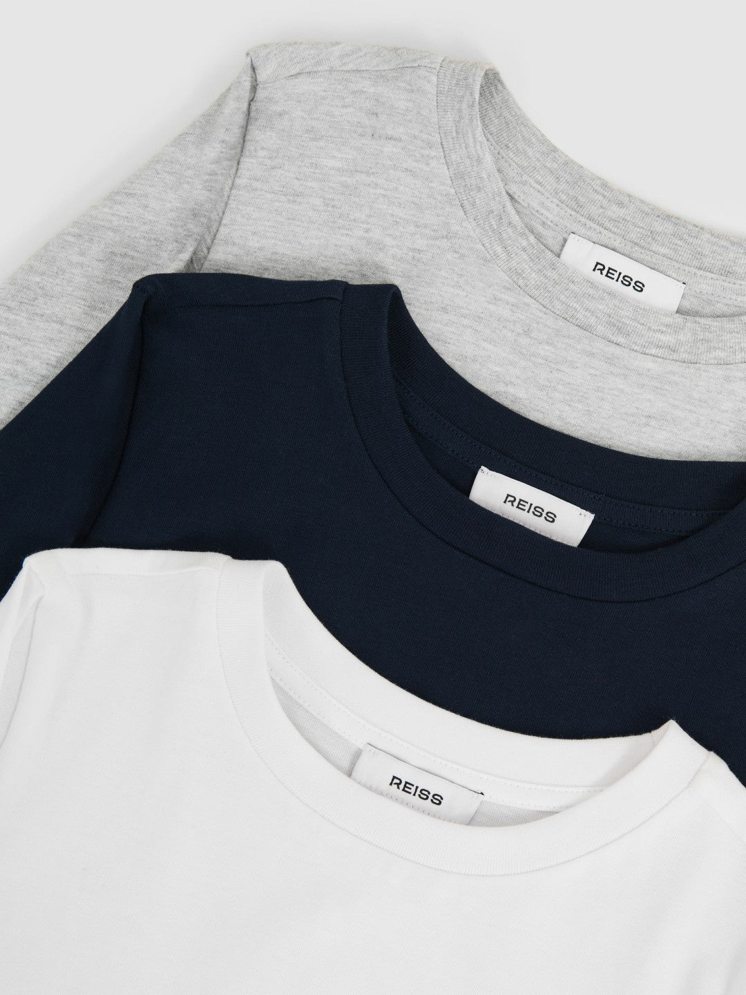 9-13 yrs Cotton Jersey Long Sleeve T-Shirts 3 Pack in White/Soft Grey/Navy | Reiss Children & Baby Popular