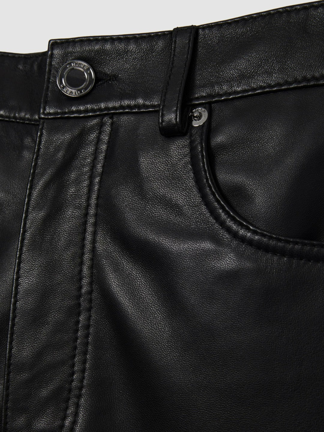 Leather Slim-Leg Trousers in Black | Reiss Women New
