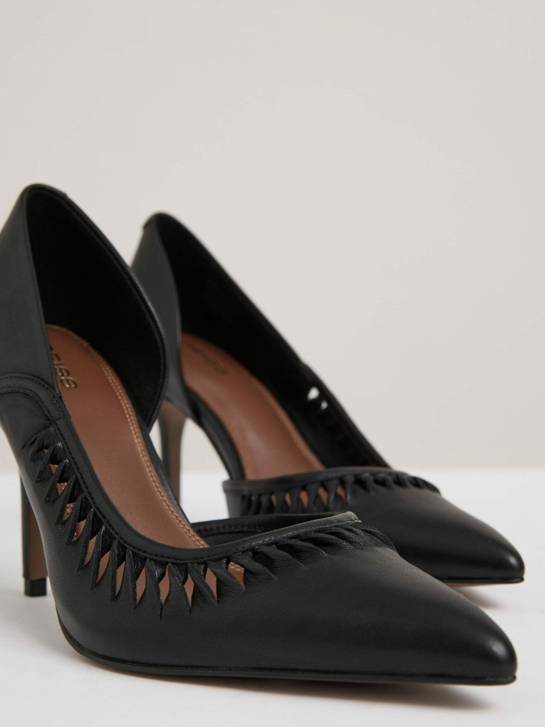Leather Twist Detail Court Shoes in Black | Reiss Women Signature