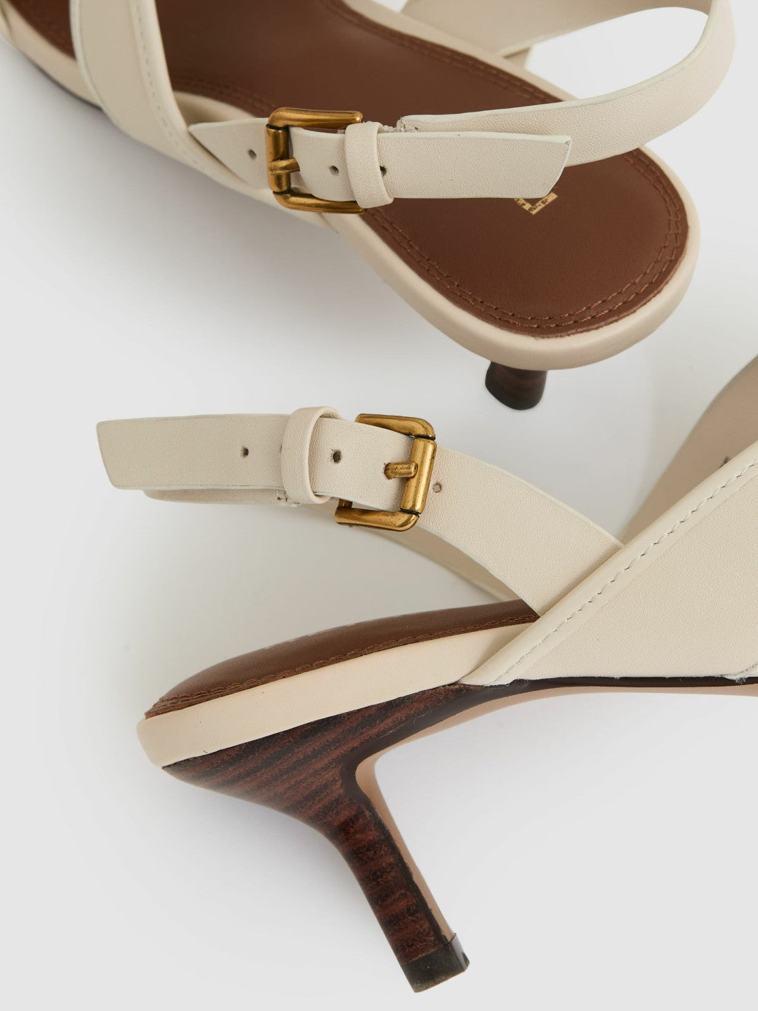 Leather Link-Strap Low-Heel Sandals in Off White | Reiss Women Signature