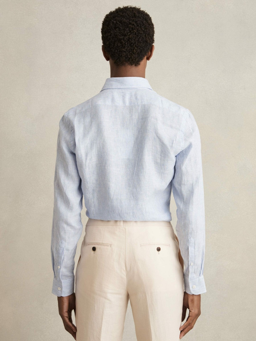 Linen Striped Long Sleeve Shirt in Soft Blue/White Fine Stripe | Reiss Men Popular