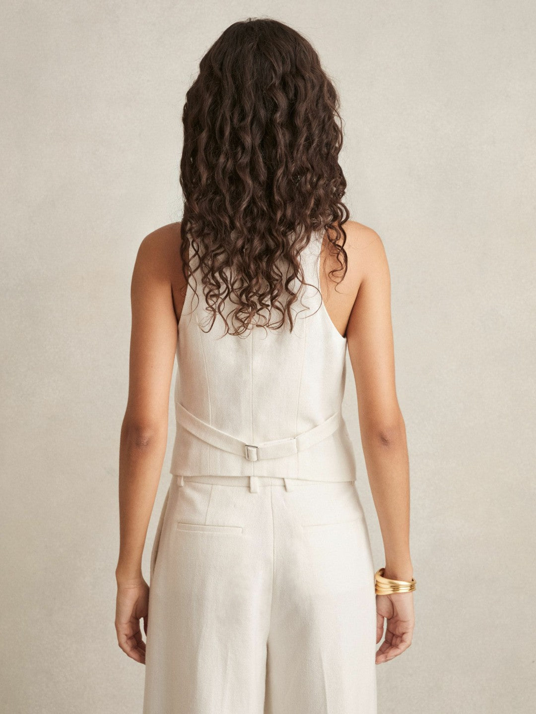 Linen-Blend Button-Through Waistcoat in White | Reiss Women Trending