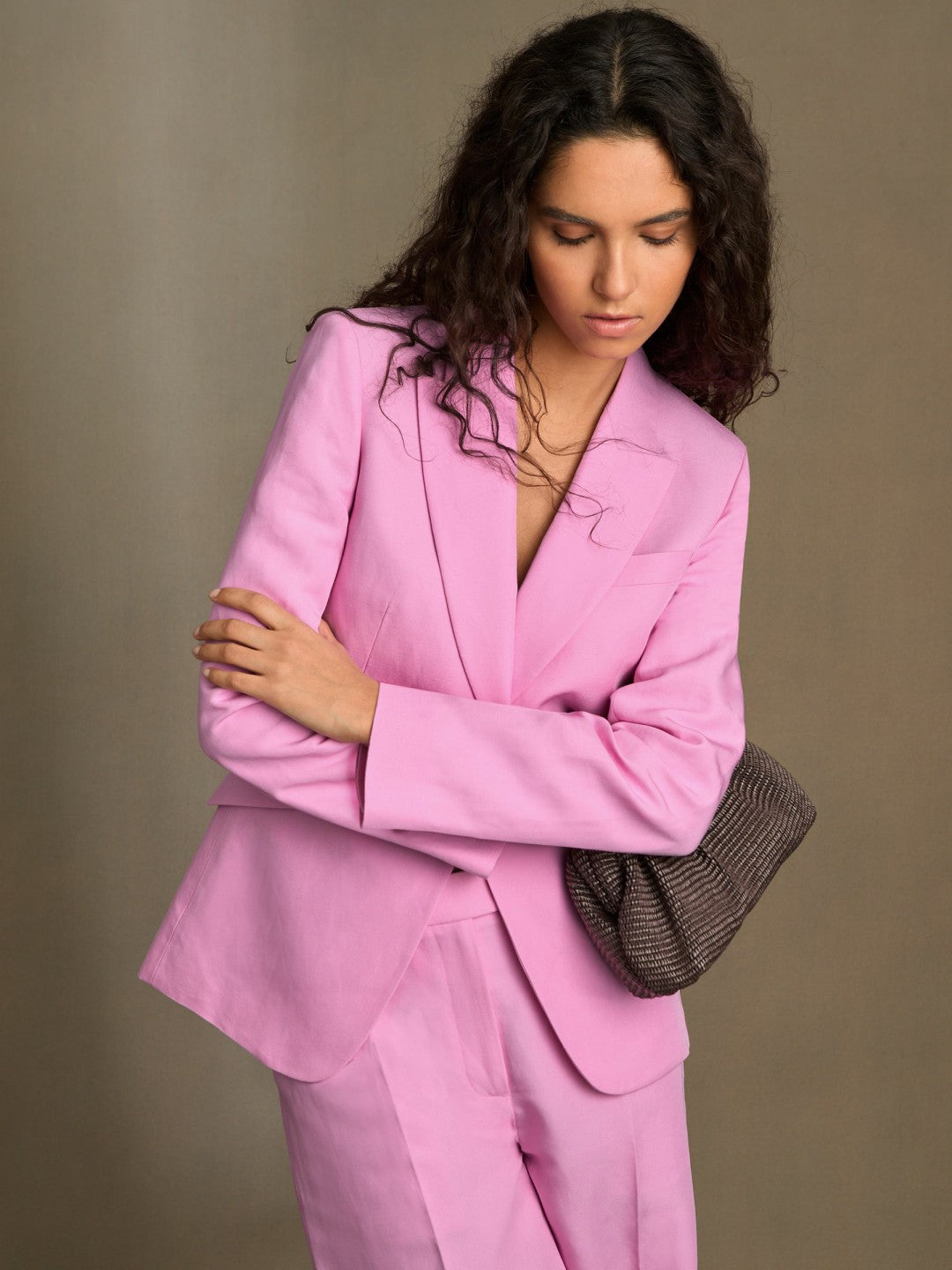 Single Breasted Suit Jacket With Linen in Pink | Reiss Women Popular