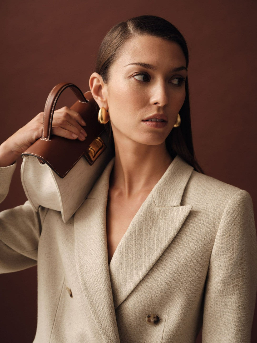 Linen-Blend Double-Breasted Suit Jacket in Neutral | Reiss Women Signature