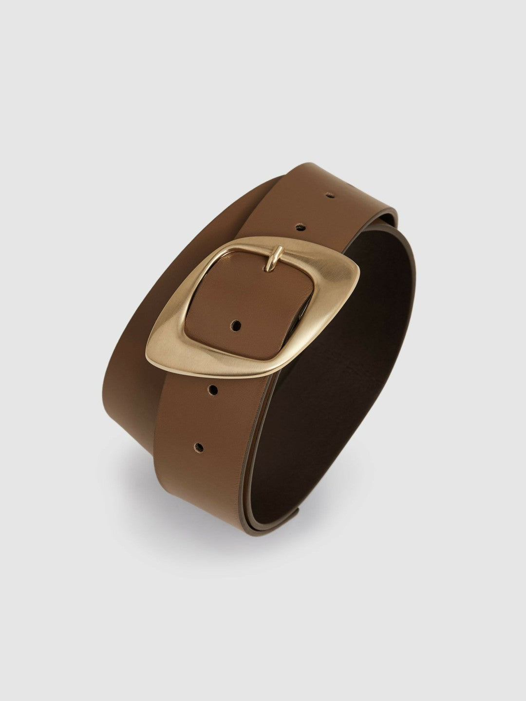 Leather Curved-Edge Buckle Belt in Taupe | Reiss Women Trending