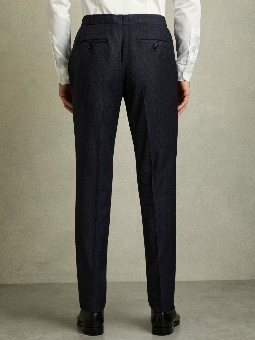 Slim-Fit Wool-Blend Textured Tailored Trousers in Navy | Reiss Men Trending