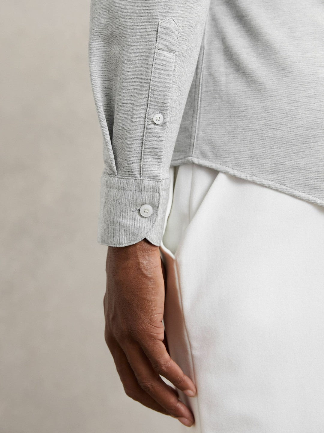 Cotton-Blend Jersey Cutaway-Collar Shirt in Grey Melange | Reiss Men Trending