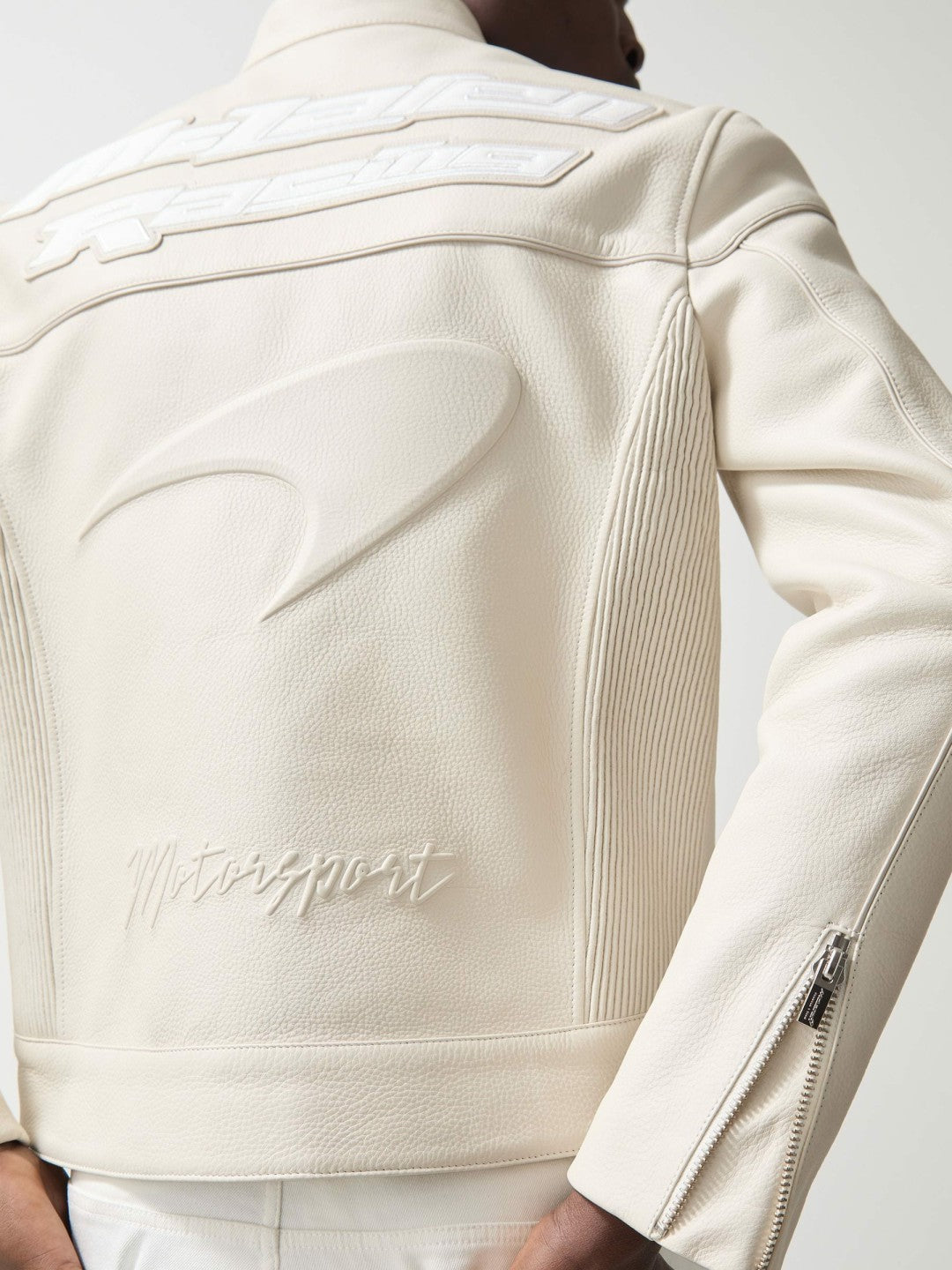 McLaren F1 Team Leather Biker Jacket in Off White | Reiss Men Recommended