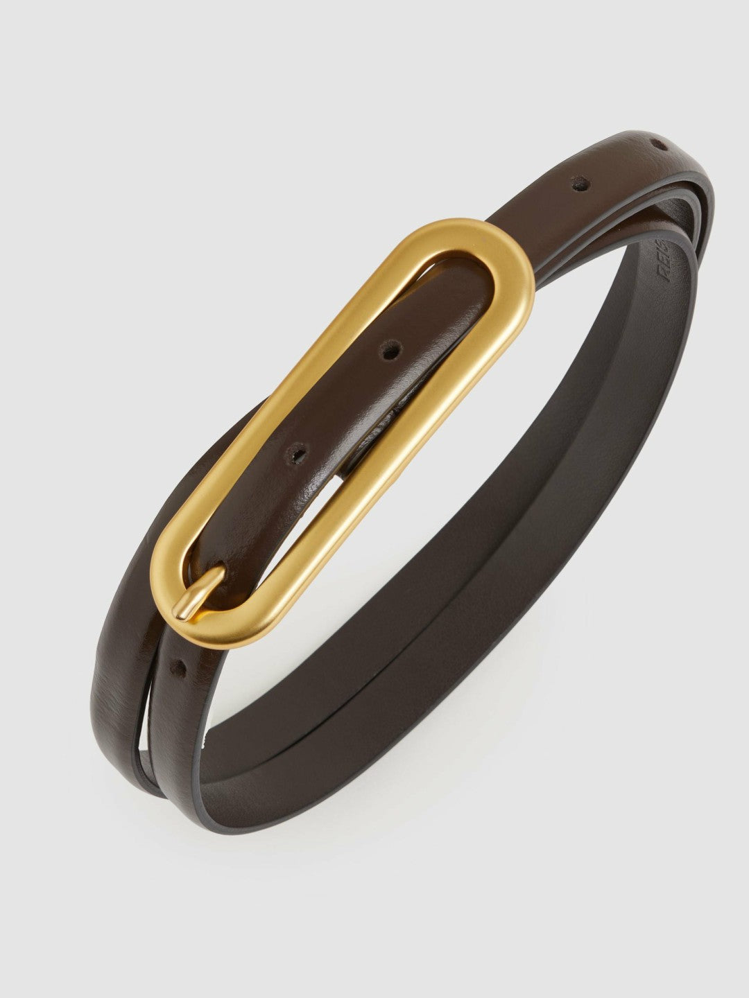 Thin Leather Elongated Buckle Belt in Chocolate | Reiss Women Premium