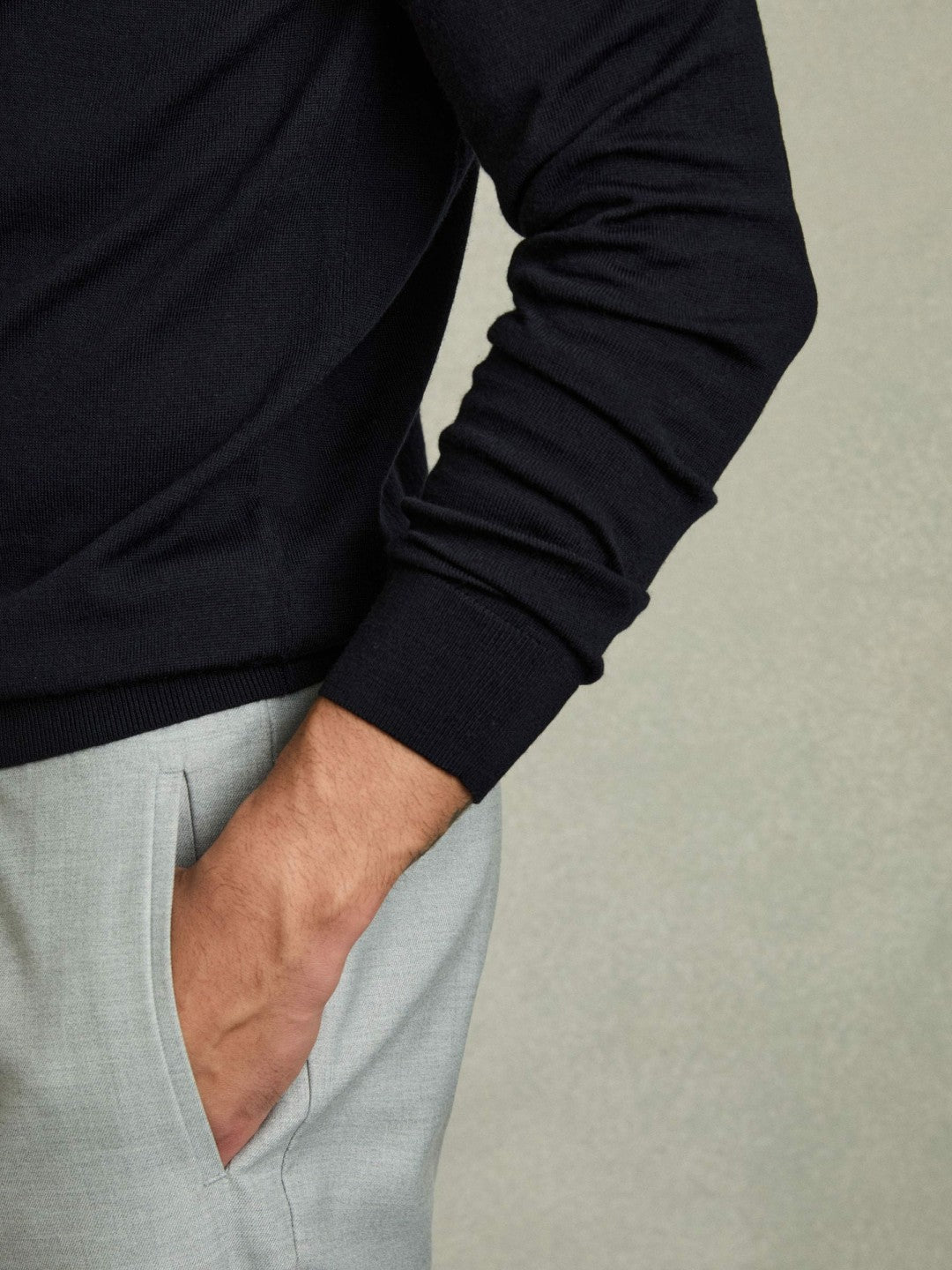 Merino Wool Drawstring Hoodie in Navy | Reiss Men Signature