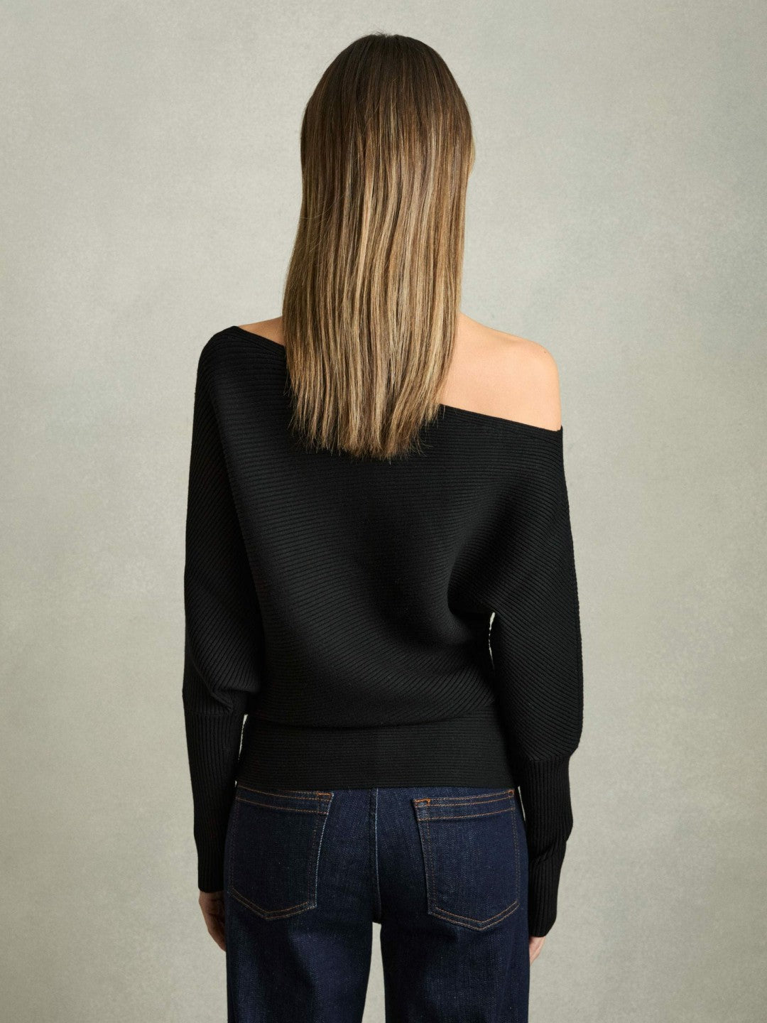 Asymmetric Draped Knitted Jumper in Black | Reiss Women Best Seller