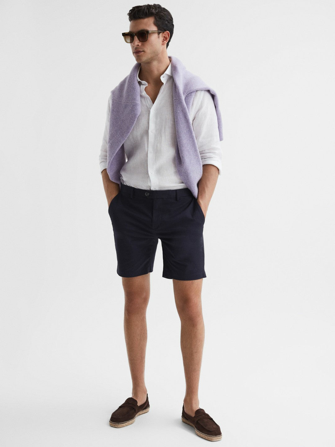 Short Length Casual Chino Shorts in Navy | Reiss Men Signature
