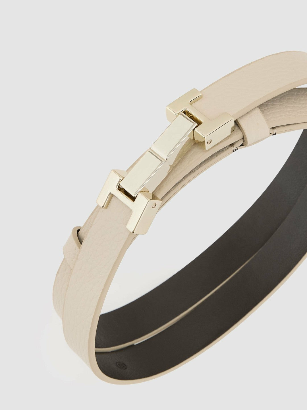 Leather Square Hinge Belt in Stone | Reiss Women Featured