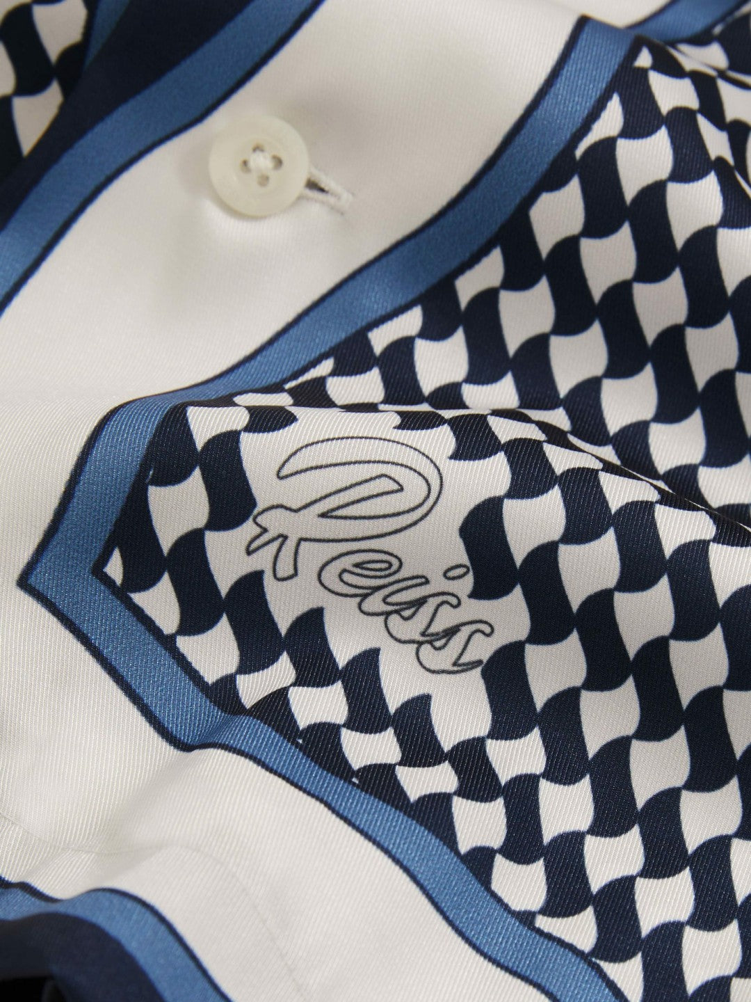 Geometric-Print Cuban-Collar Shirt in White/Navy | Reiss Men Best Seller