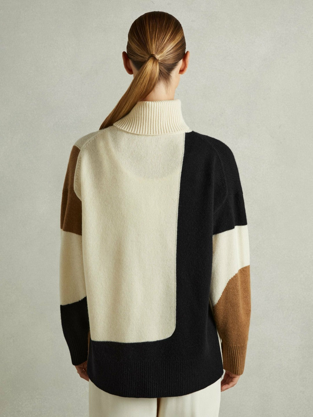 Wool-Cashmere Colourblock-Intarsia Jumper in Cream/Brown | Reiss Women Best Seller
