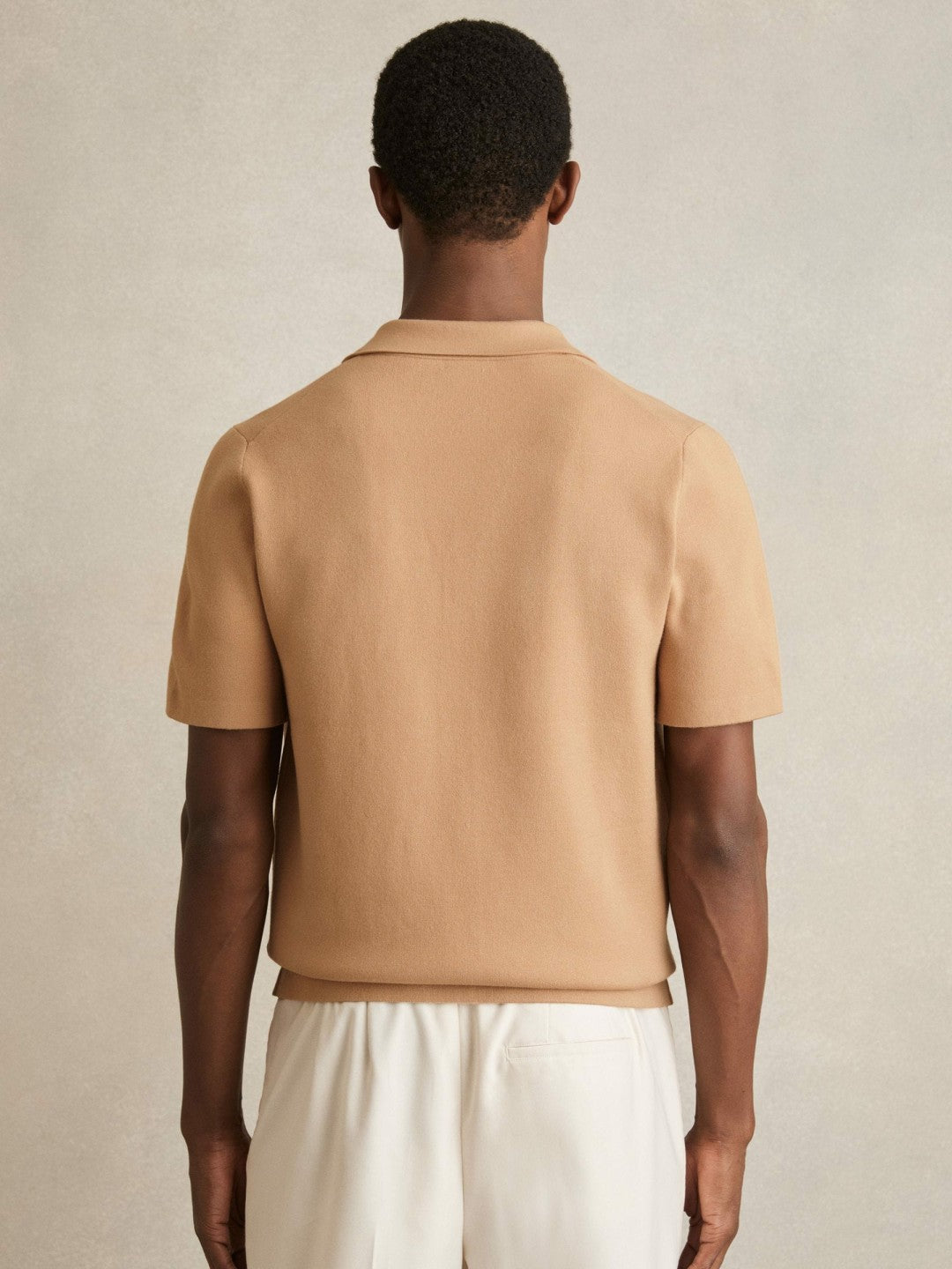 Geometric Cuban-Collar Knit Shirt in Camel/Off White | Reiss Men Popular