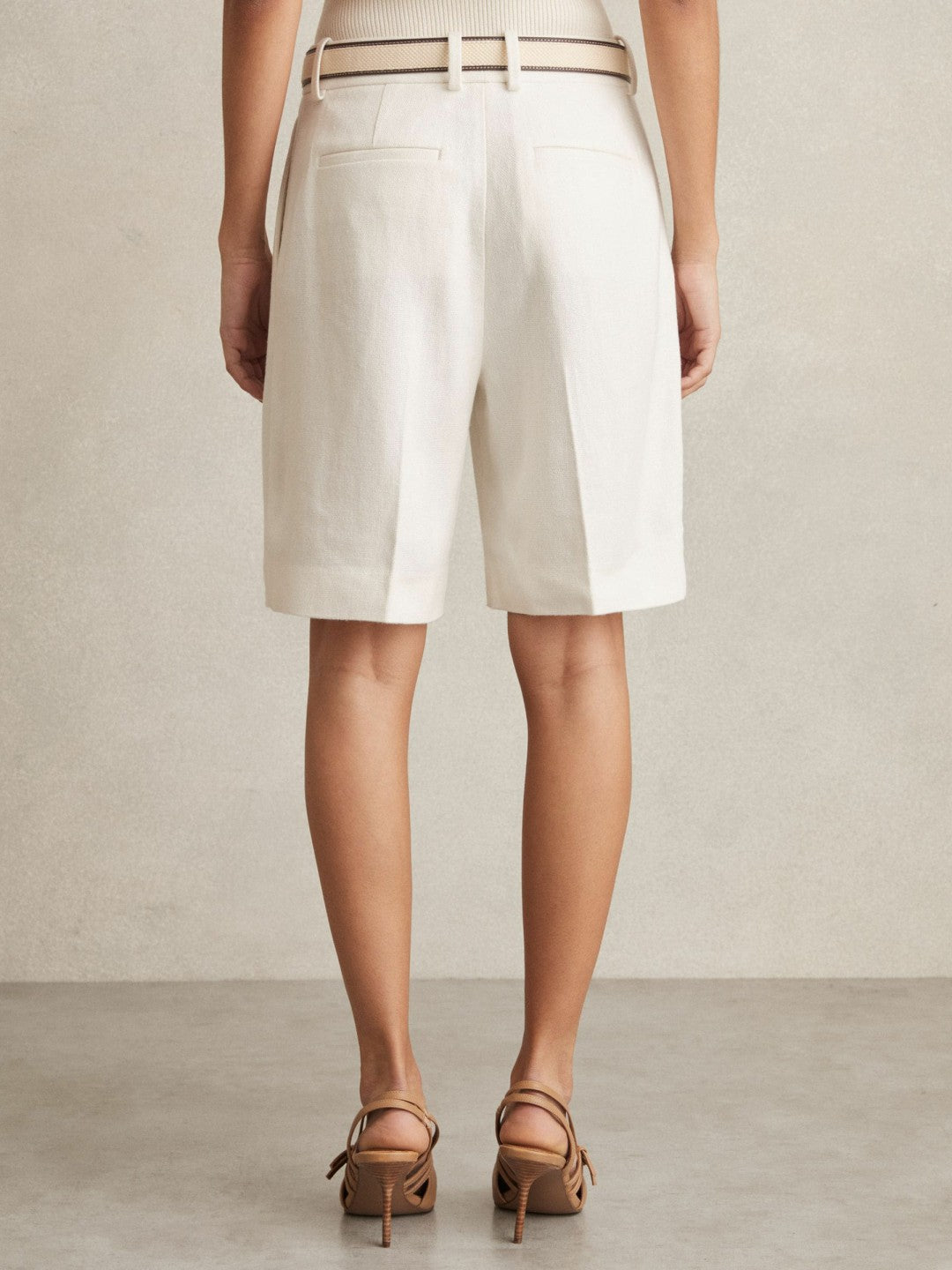 Linen-Blend Bermuda Shorts in White | Reiss Women Popular