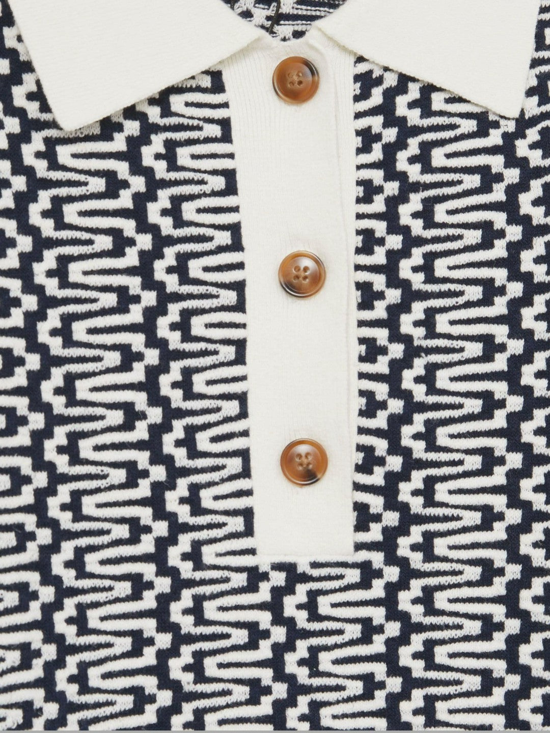 Zig-Zag Knit Polo Shirt in Blue/Ivory | Reiss Women New