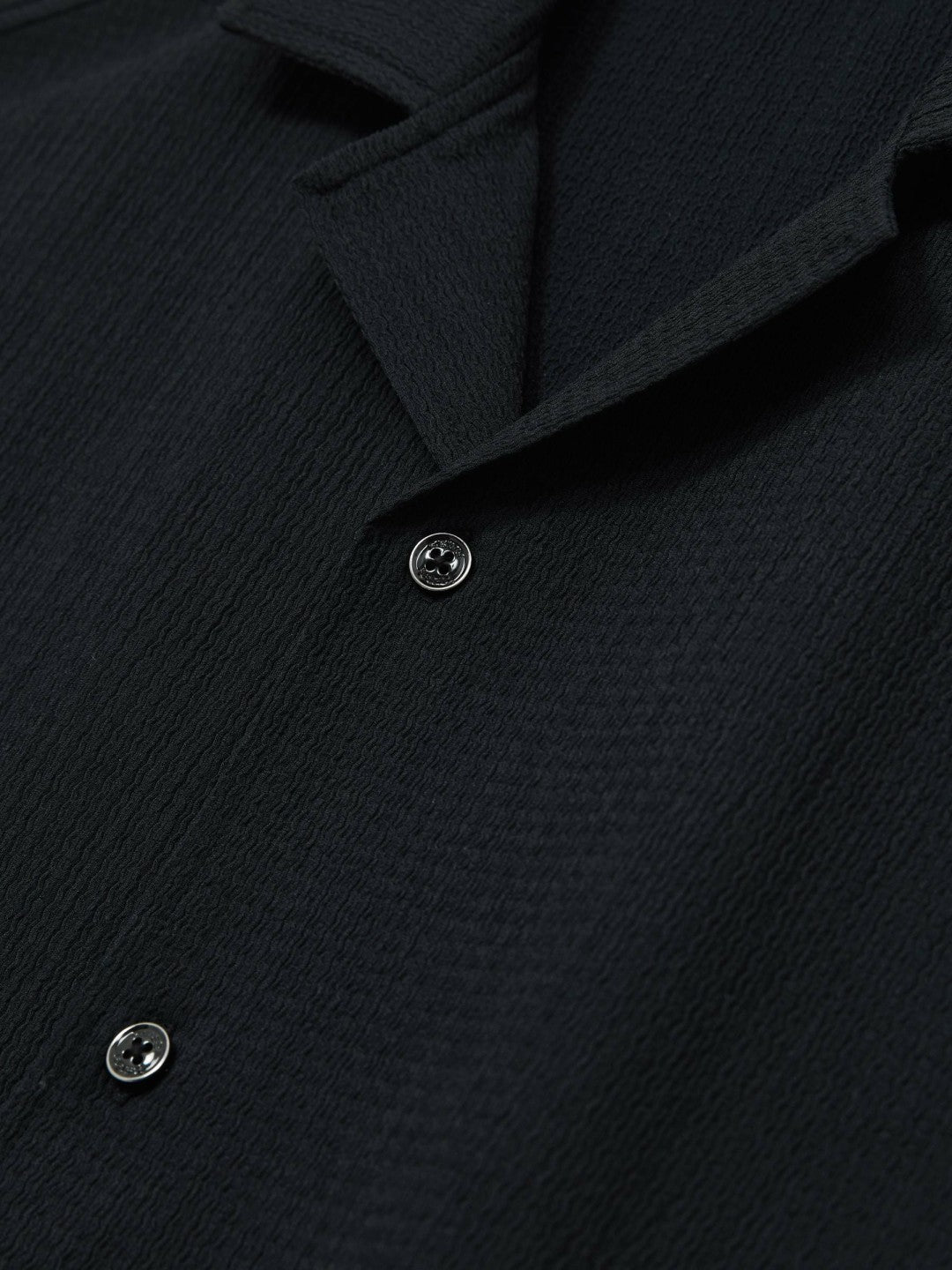 Textured Crepe Cuban Collar Shirt in Navy | Reiss Men Trending