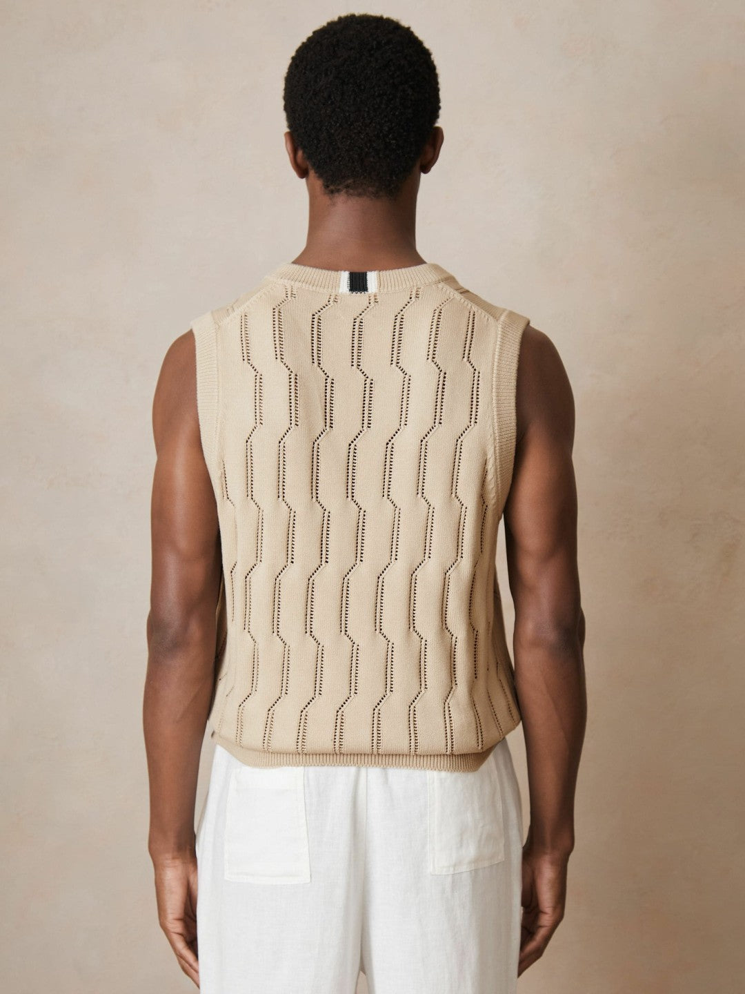 | Ché Pointelle V-Neck Vest in Stone | Reiss Men Exclusive