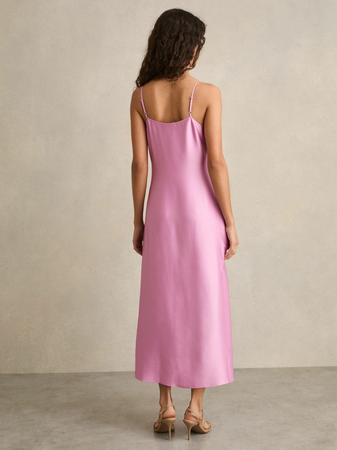 Satin Drape-Detail Slip Dress in Pink | Reiss Women Exclusive