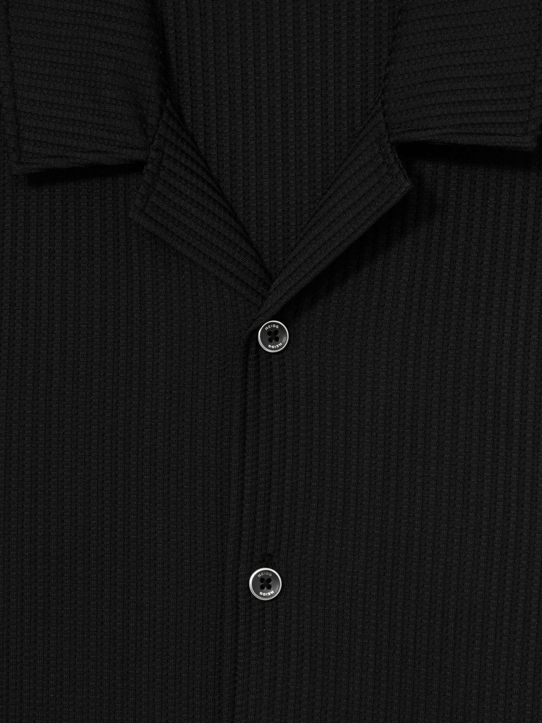 Textured-Knit Cuban-Collar Shirt in Black | Reiss Men New