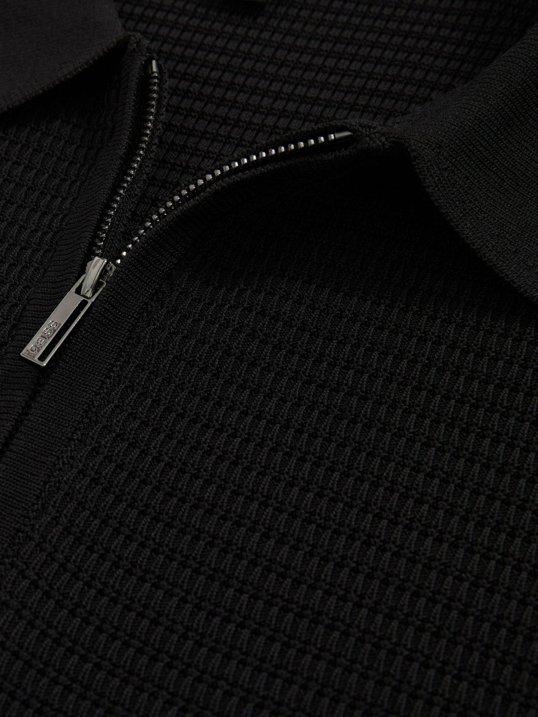 Textured Half-Zip Polo Shirt in Black | Reiss Men Exclusive