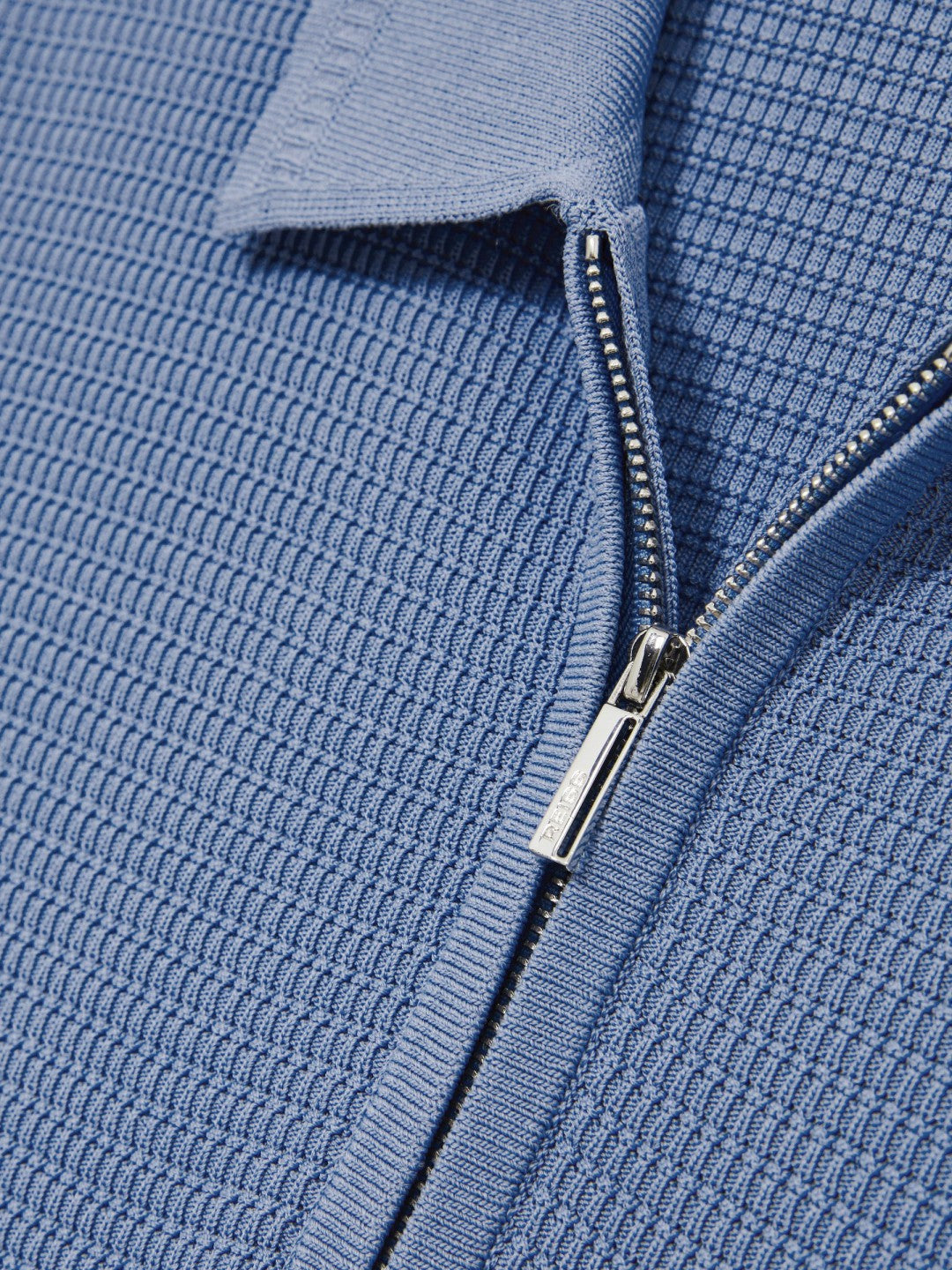 Textured Half-Zip Polo Shirt in Blue | Reiss Men Premium