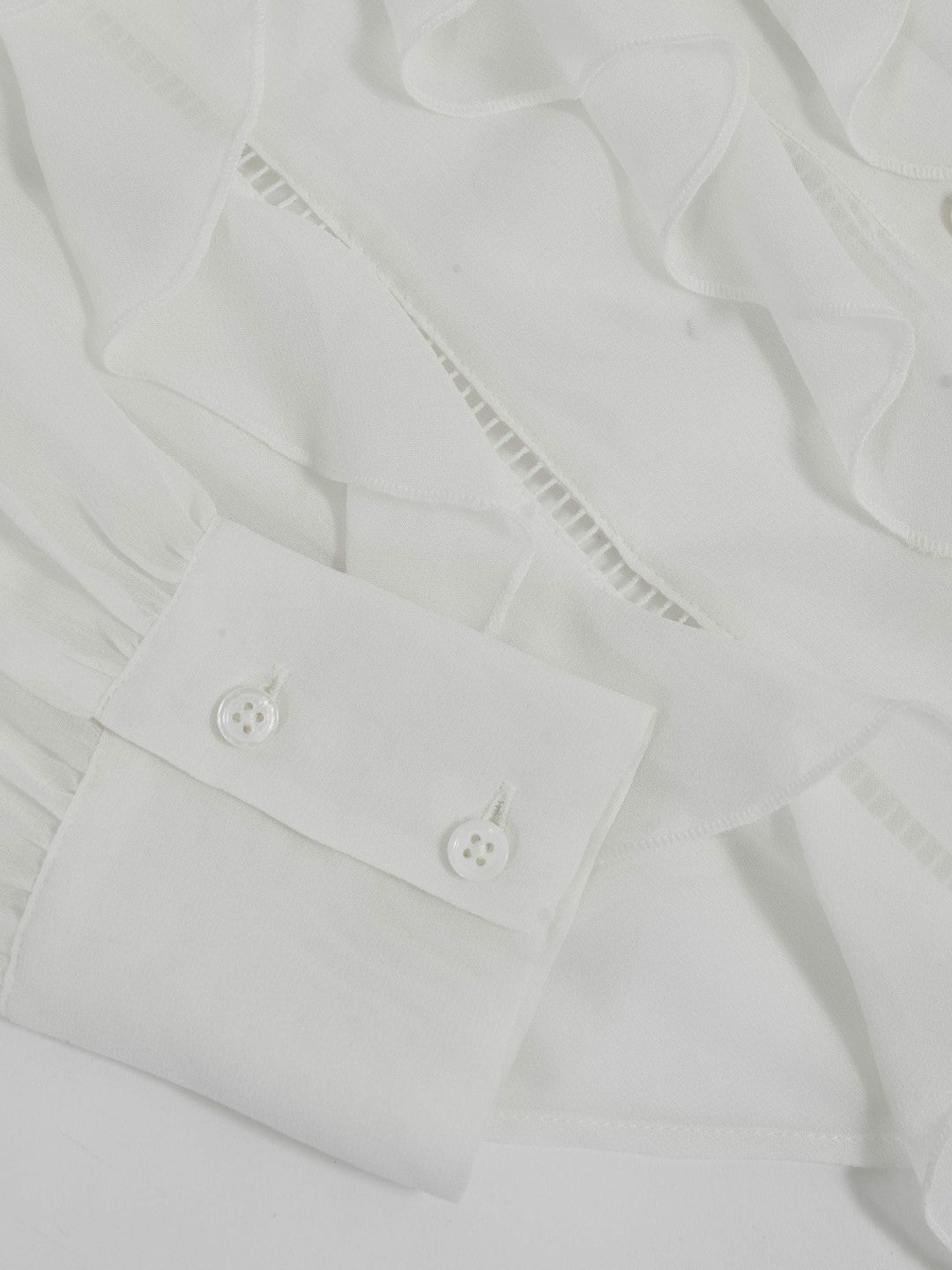 Paige Silk Georgette Ruffle Trim Shirt in White | Reiss Women Premium