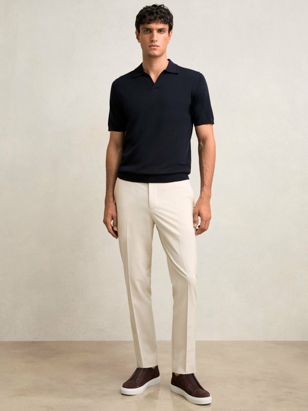 Slim-Fit Internal-Drawstring Trousers in Stone | Reiss Men Exclusive