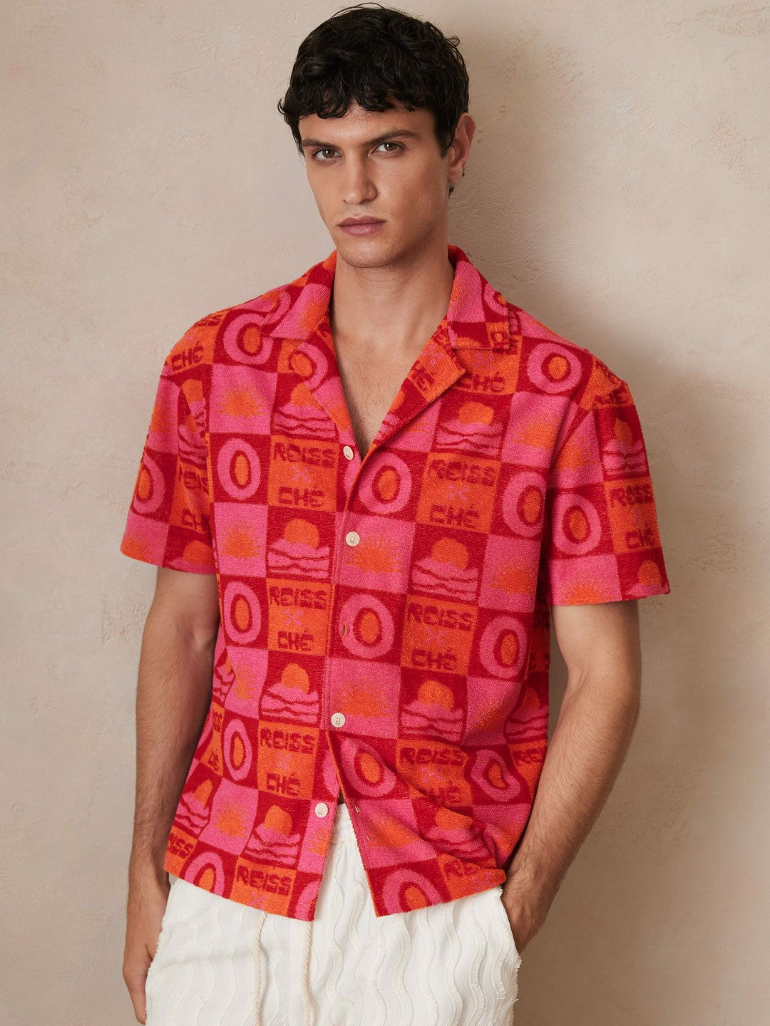 | Ché Sunset Towelling Shirt in Pink | Reiss Men Featured