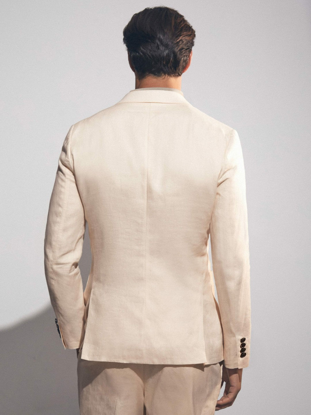 Linen Double-Breasted Suit Slim-Fit Blazer in Stone | Reiss Men Premium
