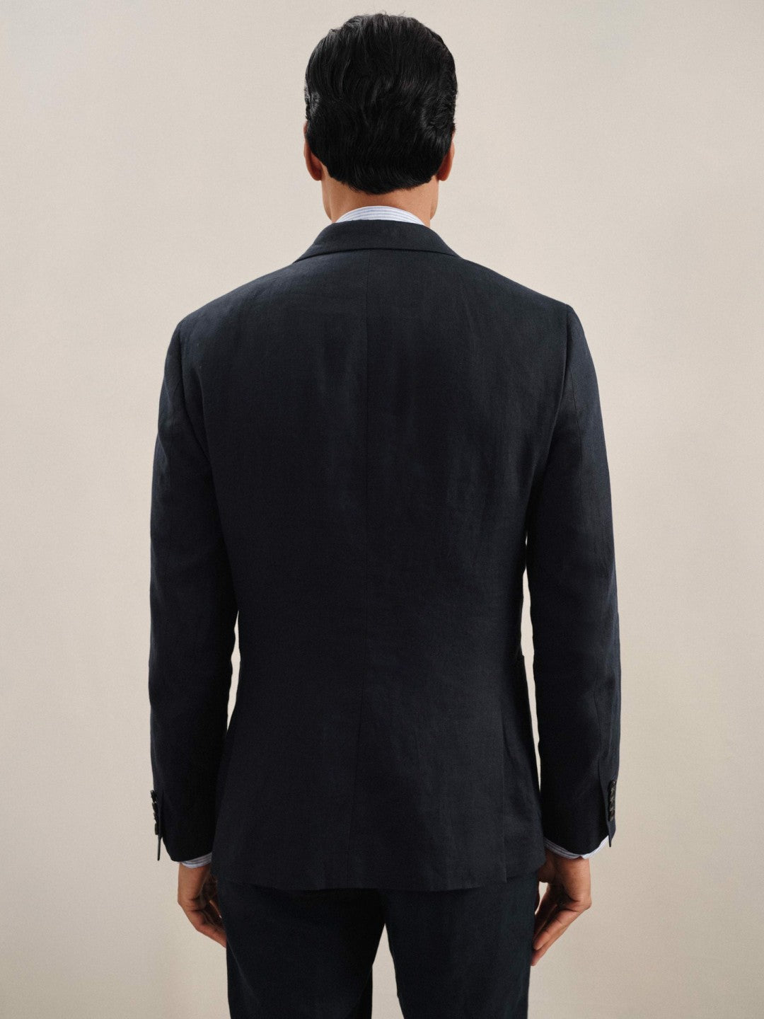 Linen Double-Breasted Suit Slim-Fit Blazer in Navy | Reiss Men New