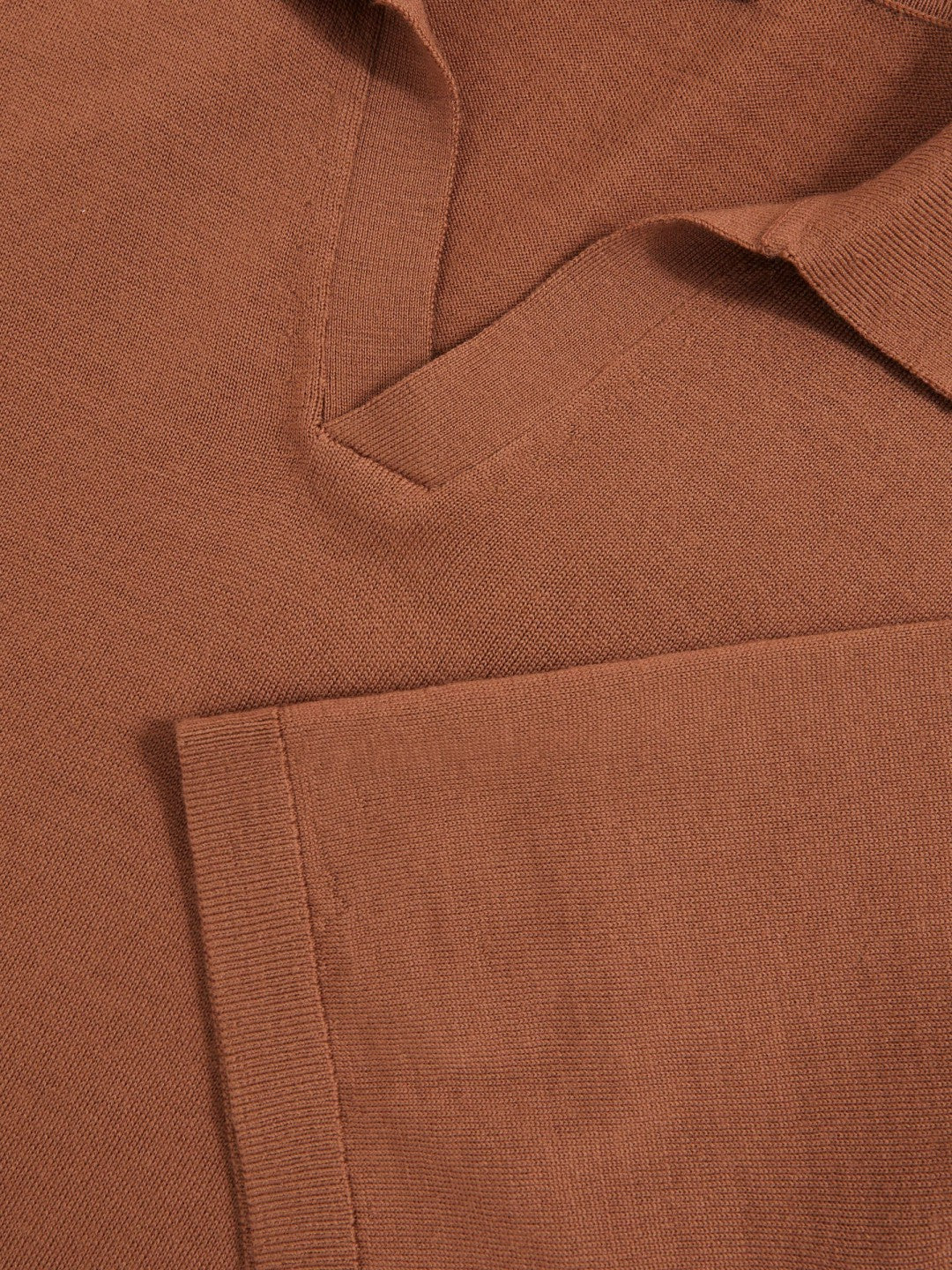 Merino Wool Open Collar Polo Shirt in Cinnamon Brown | Reiss Men Signature