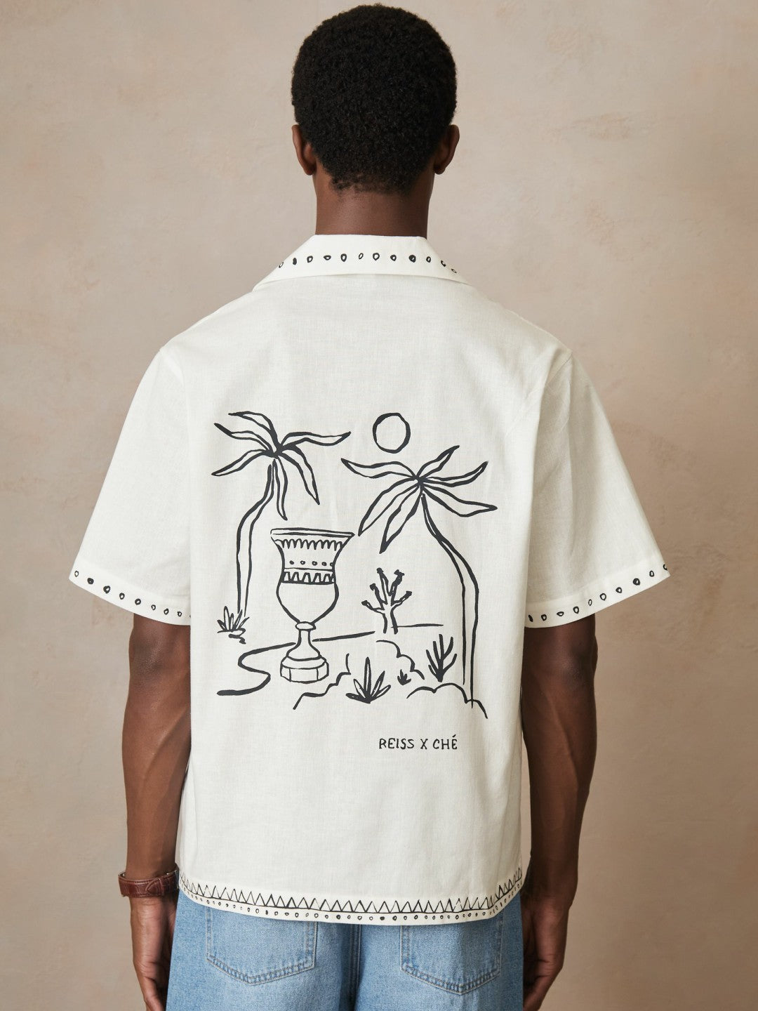 | Ché Cotton-Linen Palm Shirt in White | Reiss Men Trending