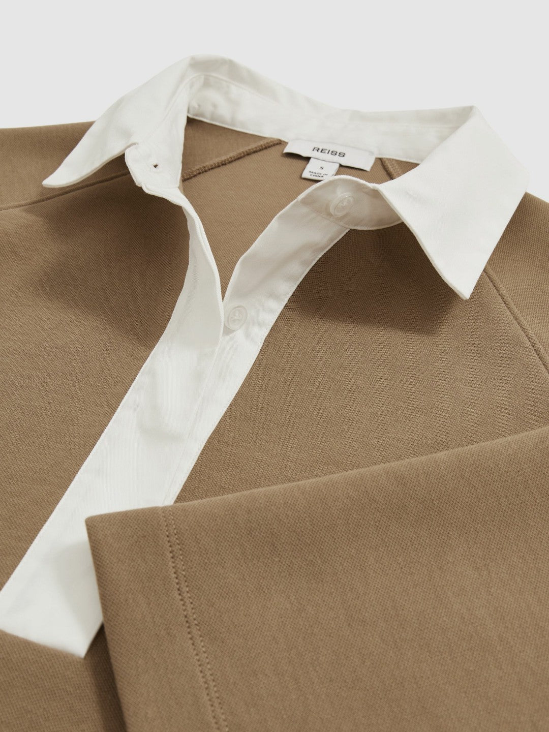 Cotton-Blend Interlock Collar Sweatshirt in Camel | Reiss Women Trending