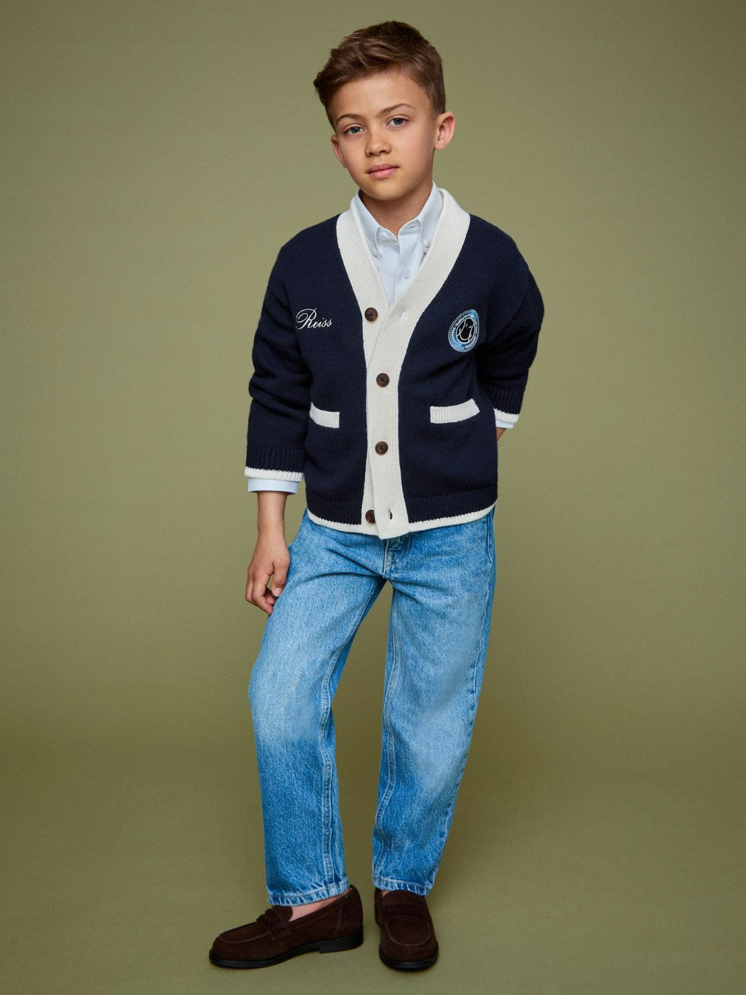 13-14 yrs SmileyWorld Logo Cardigan Unisex Fit in Off White | Reiss Children & Baby Signature