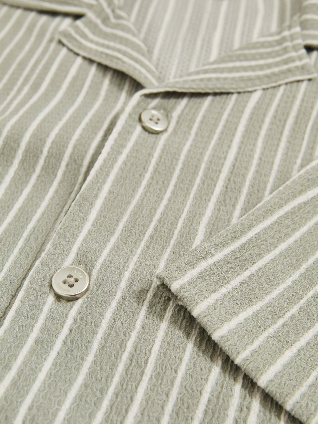 Textured Stripe Cuban Collar Shirt in Sage/White | Reiss Men New