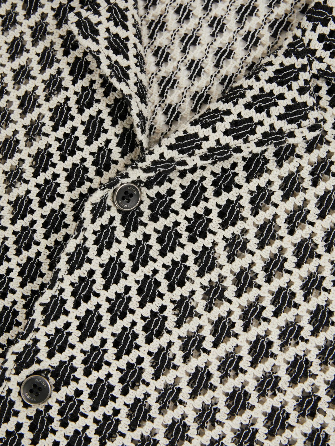 Geometric-Crochet Cuban-Collar Shirt in Navy/White | Reiss Men Exclusive