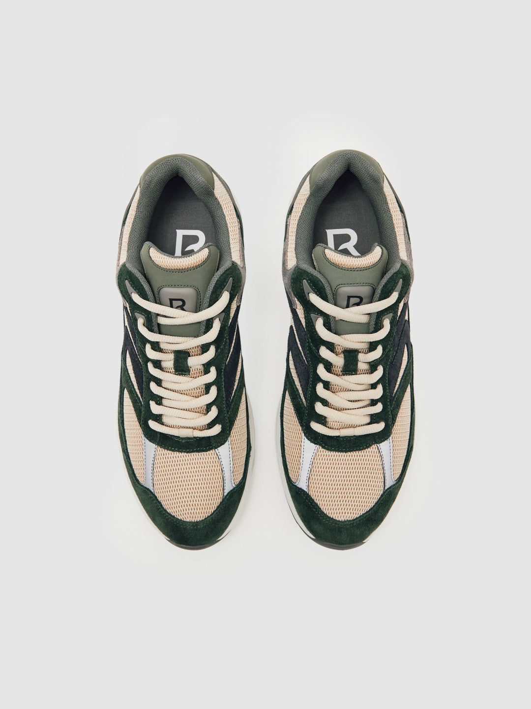 Panelled Running Trainers in Forest Green/Stone | Reiss Men Popular