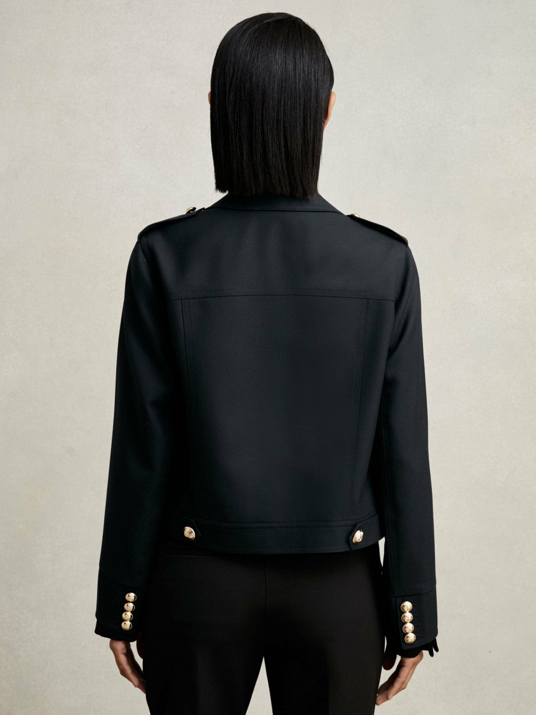 Wool Twin-Pocket Cropped Jacket in Black | Reiss Women Featured