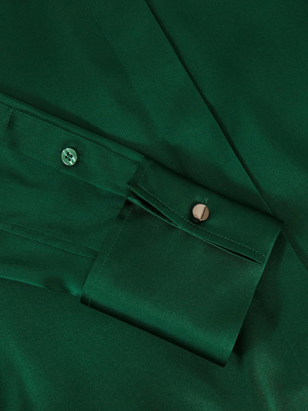 Silk-Satin Concealed-Placket Shirt in Green | Reiss Women New