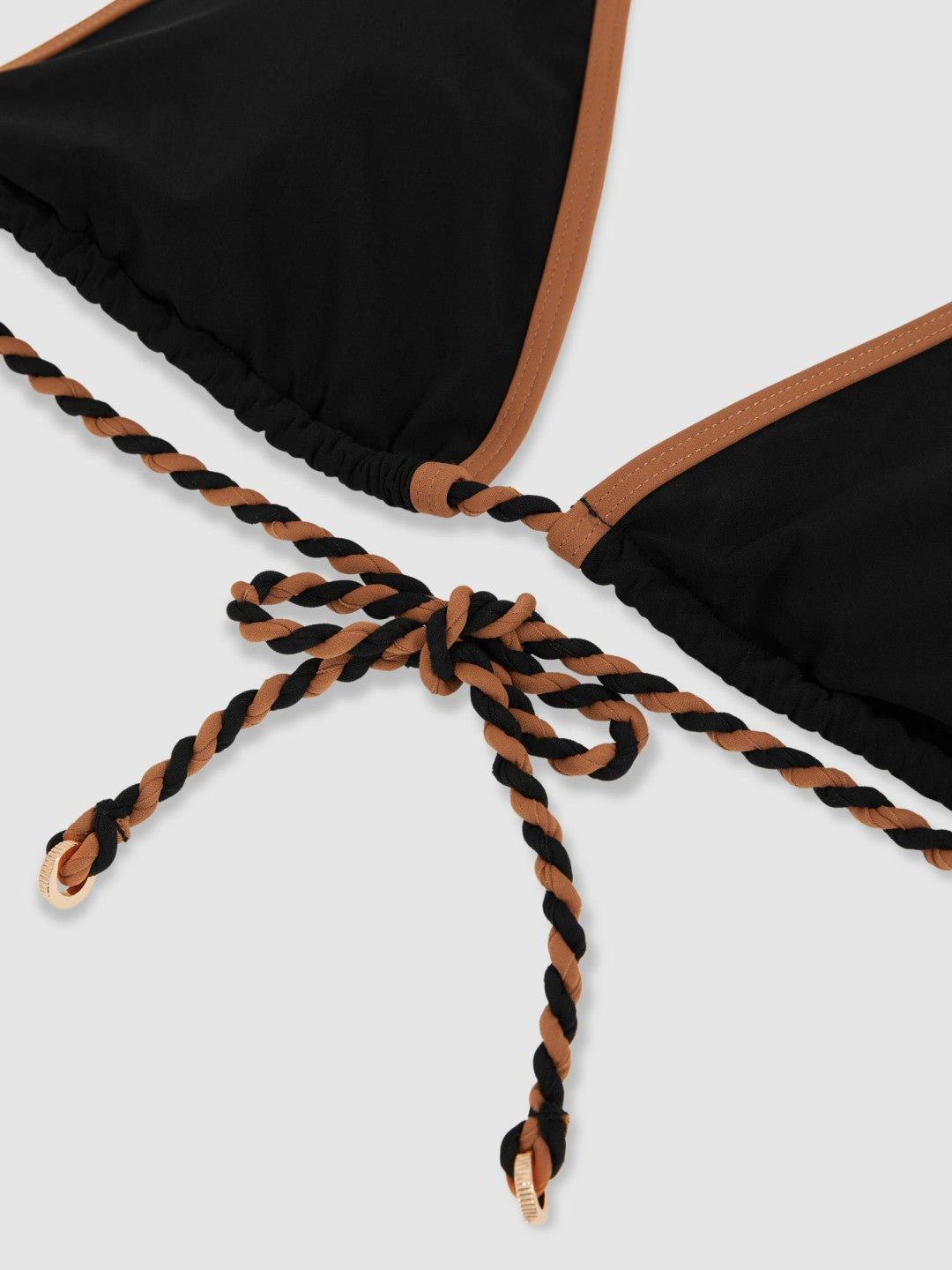 Triangle Twist-Strap Bikini Top in Black/Brown | Reiss Women New
