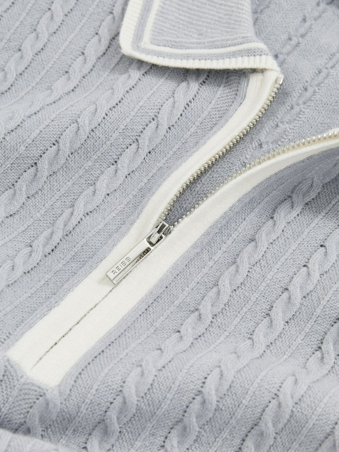 Micro-Cable Half-Zip Polo Shirt in Soft Blue | Reiss Men New