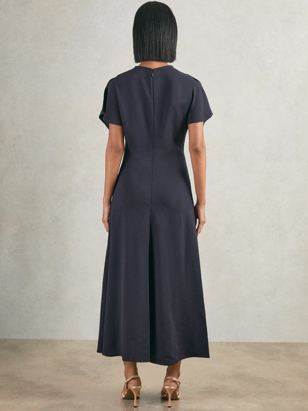 Petite Ruched-Front Midi Dress in Navy | Reiss Women Recommended